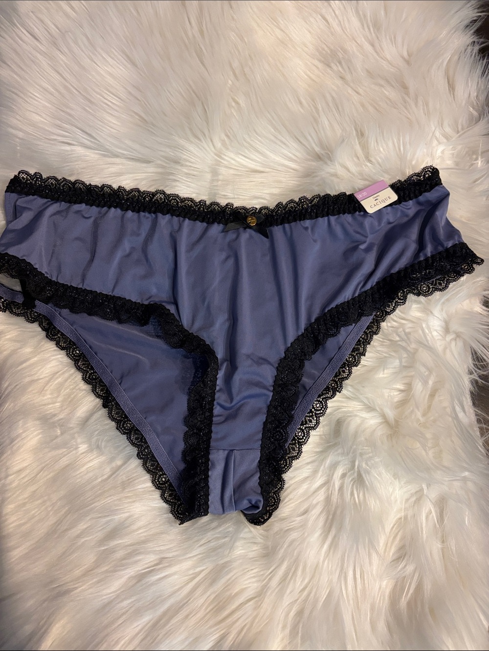 Cacique Slate Blue Cheeky Panty with Black Lace Trim